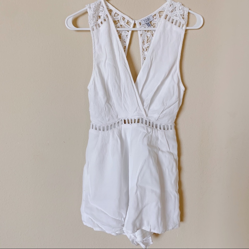 Tobi White Crocheted Shorts Romper
